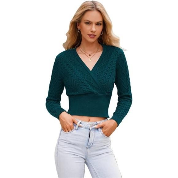 Tops Womens V Neck Wrap Sweater Tops Teal Blue Poshmark